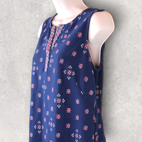 TALBOTS Shift Dress V-neck 100% Cotton in Navy Blue Women's Medium Petite - Picture 3 of 10